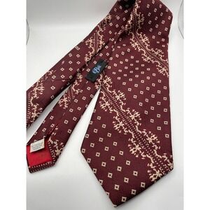 Vintage Belk Gentry Beau Brummell Burgundy Geometric Floral Polyester Necktie